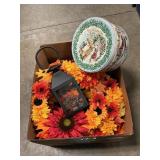 Box Lot With Holiday Decor, Christmas Tins