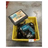 Milk Crate With Makita Drill, Craftsman Drill &