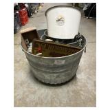 Galvanized Tub With Buckets, Mason Jars, Lids