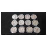 (12) Assorted Silver Standing Liberty Quarters