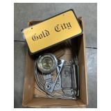 Box Lot With Vintage Auto Dash Clock, Trim, Parts
