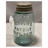 Antique Blue Tint Mason Jar With Zinc Lid