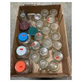 Box Lot Of Glass Canisters, Mugs, Shotglasses