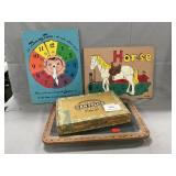 Wooden Puzzles, Chalkboard, Pencils N Cigar Box