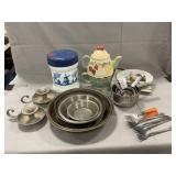 Delft Milk Glass Canister, Pfaltzgraff Teapot Mug