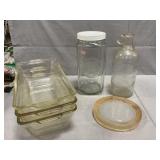 (3) Pyrex Loaf Pans, Storage Canister, Bottle