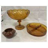 Amber Glass Fruit Bowl, Relish Dish, Pottery