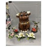 Ceramic Bull Cookie Jar, Hummingbird Figurines