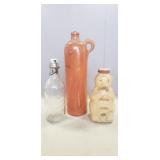 (2) Glass Bottles & (1) Glass Bank