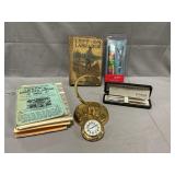 Lot With Hamilton Clock Face, Parker Pens