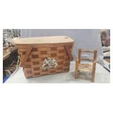 (1) Wooden Picnic Basket & (1) Wooden Doll Chair