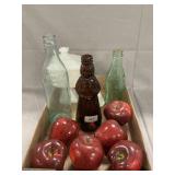 Milk Glass, Bottles, Wooden Apples
