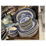Lot Of Willow Ware Dinnerware, Vintage Japan Mugs