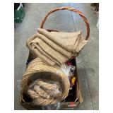 Box Lot - Basket, Burlap, Craft Supplies, Lamp