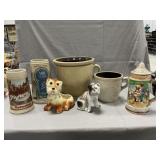 Stoneware Handled Crocks, Steins, Dog Planter
