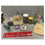 Cleaver Brooks Sign, Buttons, Bottles, Desk