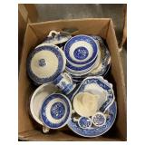 Box Lot Of Willow Ware Dinnerware