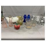 Lot With JFK Glasses, Colored Glassware, Shakers
