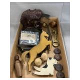 Tray Lot With Carved Horse, Vintage Purse &