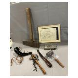 Lot With Powder Horn, Axe/Mallet, PA Ashtray & Map