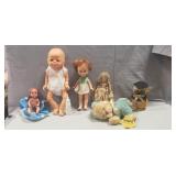 Tray Of Assorted Vintage Dolls & More