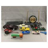 Desk Clock, Assorted Die-Cast Cars, Display Case