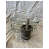 (2) Anchor Hocking Glass Baking Pans and Stone