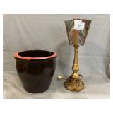 Painted Stoneware Crock, Stained Glass Lamp