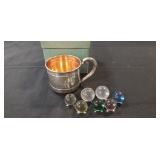 (1) Vintage Sterling Silver Baby Cup & (7) Marbles
