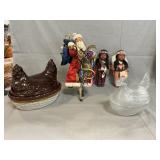 Pottery, Glass Hens On Nests, Carlson Indian Dolls