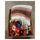 Box Lot With Woven Blanket, Afghan