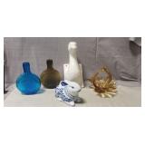 (2) Vintage Glass Bottles, Ceramic Rabbit,
