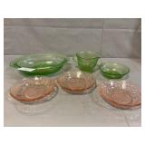 Green & Pink Depression Glassware