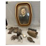 Vintage Portrait, Grape Motif Sconce, Sad Iron