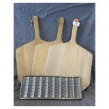 (3) Wooden Pizza Paddles And Metal Chocolate Mold