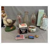 Lot With Milk Bottles, Cinderella Doll, Decanter