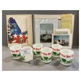 (6) Hazel Atlas Egg Nog Mugs, 1977 U.S. Stamps