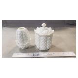(2) Vintage Fenton Milk Glass Hobnail Pieces