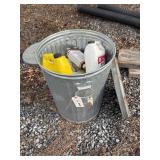 Galvanized Trash Can & Contents