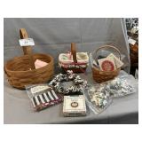 (3) Longaberger Baskets, Liners, Garters, Tie-On