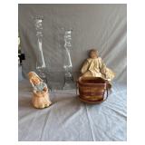 Longaberger Basket, Candle Stick Holders, Doll &