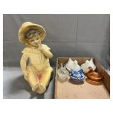 Lot With Plaster Bonnet Girl, Hens On Nests