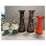 Amethyst Vase Pair, Ruffled Czech Vase