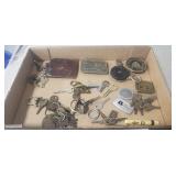 Tray Lot Of Assorted Keys, Belt Buckle & More