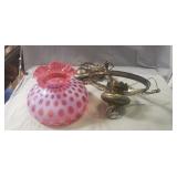 Vintage Electric Ceiling Light w/ Fenton Art