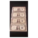 (4) Silver Certificate One Dollar Bills