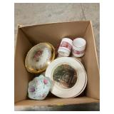 Box Lot With Vintage Boxed Egg Plate, Glassware