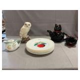 Westmoreland Fruit Plates, Cat Teapot & Ashtray