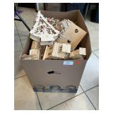Large Box Lot Of Balsa Wood Buildings, Christmas