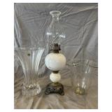 Oil Lamp, Crystal Vase and Glass Vase